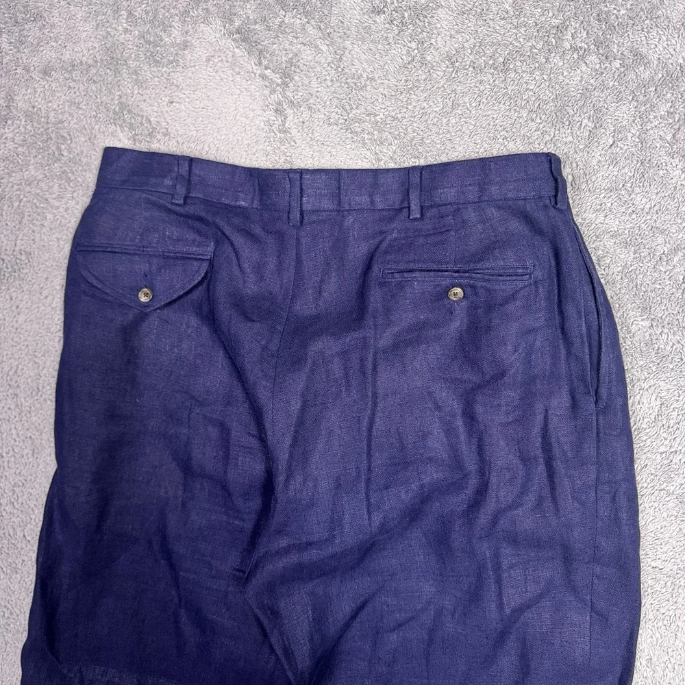 Polo Ralph Lauren Pants Mens 36x32 100% Linen Pleated Cuff Dress Trouser Vintage